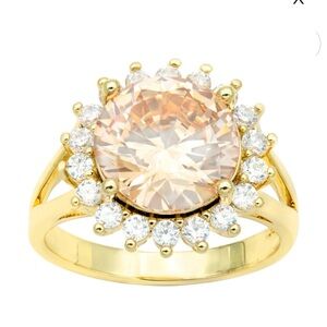 City Luxe Gold Tone Champagne & Clear Cubic Zirconia Pave Halo Ring